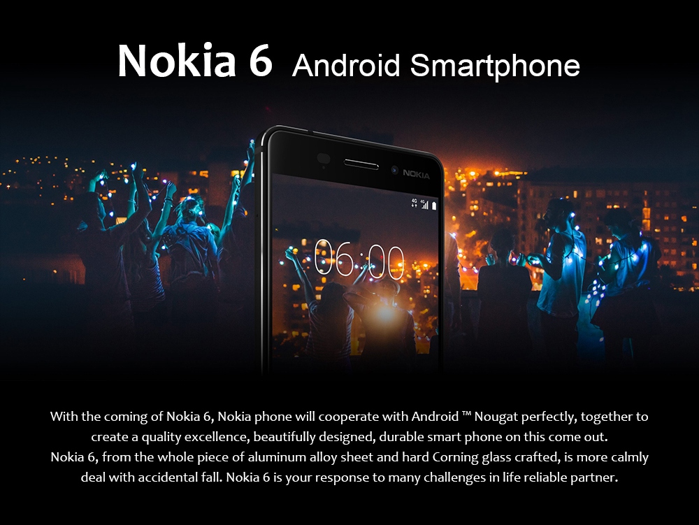 Nokia 6 5.5 Inch 4G LTE Smartphone 4GB RAM 32GB ROM Snapdragon 430 Octa Core 16.0MP + 8.0MP Cam Android 7.0 Touch ID Fast Charge - Silver
