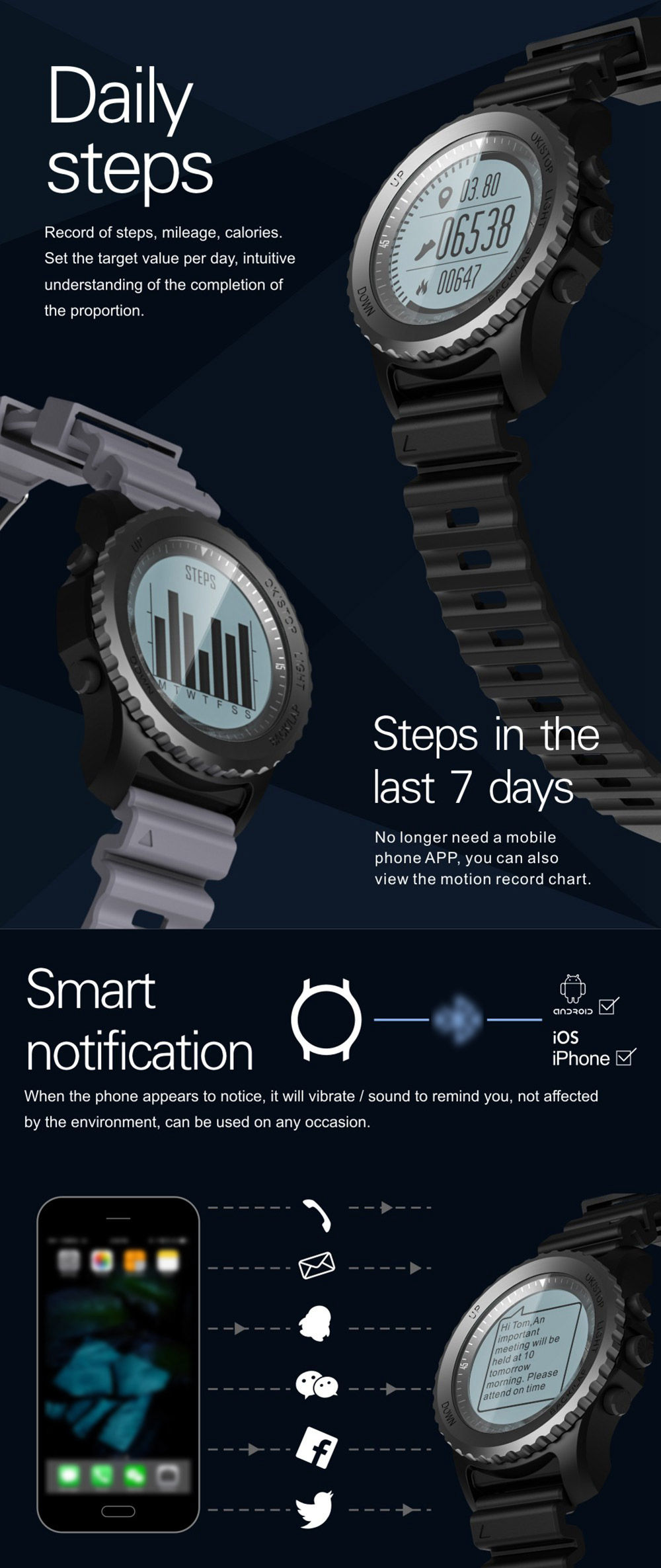 Makibes G07 IP68 Water Resistant Smart Sport Watch GPS Nordic4.0 IOS8 Android4.3 GPS Fitness - Black