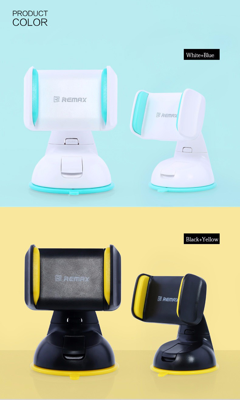 Remax RM-06 Sucking Disc Auto Clip Phone Car Mount Holder 360 Degree Rotation Bracket Stand for 3.5-6.0 Inch Phones - Black + Yellow