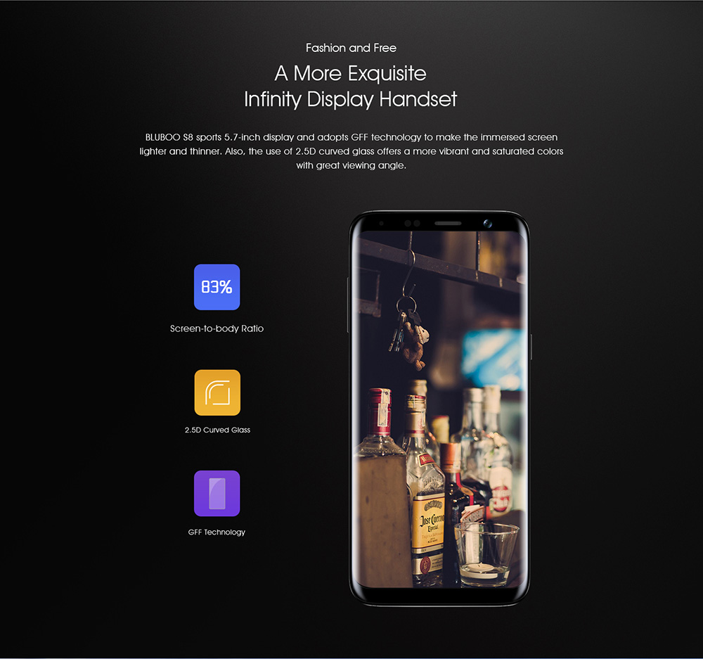 [HK Stock]BLUBOO S8 5.7 Inch Smartphone 18:9 Full Screen 3GB 32GB MTK6750T Octa Core Dual Rear Camera Android 7.0 Touch ID 3450mAh - Gold