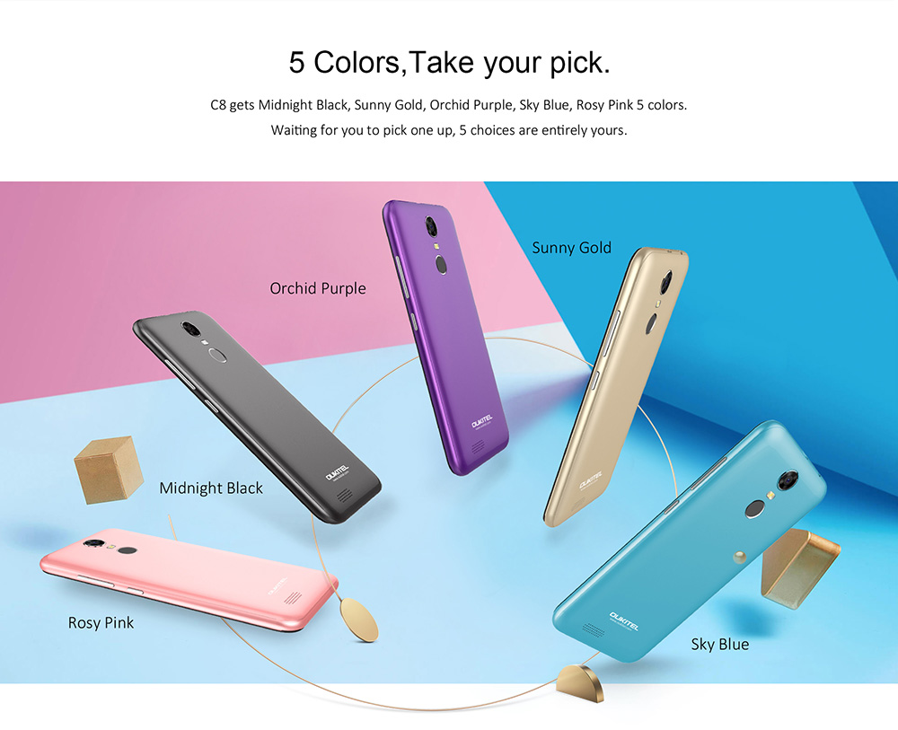 [HK Stock]Oukitel C8 5.5 Inch Smartphone HD 18:9 Aspect Ratio Screen 13.0MP Cam MTK6580A Quad Core 2GB RAM 16GB ROM Android 7.0 Touch ID 3000mAh - Purple