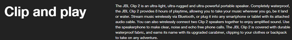 [HK Stock] JBL Clip 2 Music Box Bluetooth Portable Speaker Hi-Fi IPX7 Water-resistant - Blue