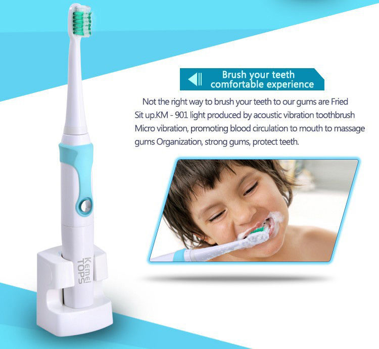 Kemei KM-907 Ultrasonic Electric Toothbrush Rechargeable IPX7 Waterproof -Blue