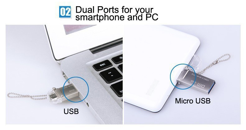 DM PD009 OTG USB 3.0 Micro USB 64GB USB Flash Drive - Silver