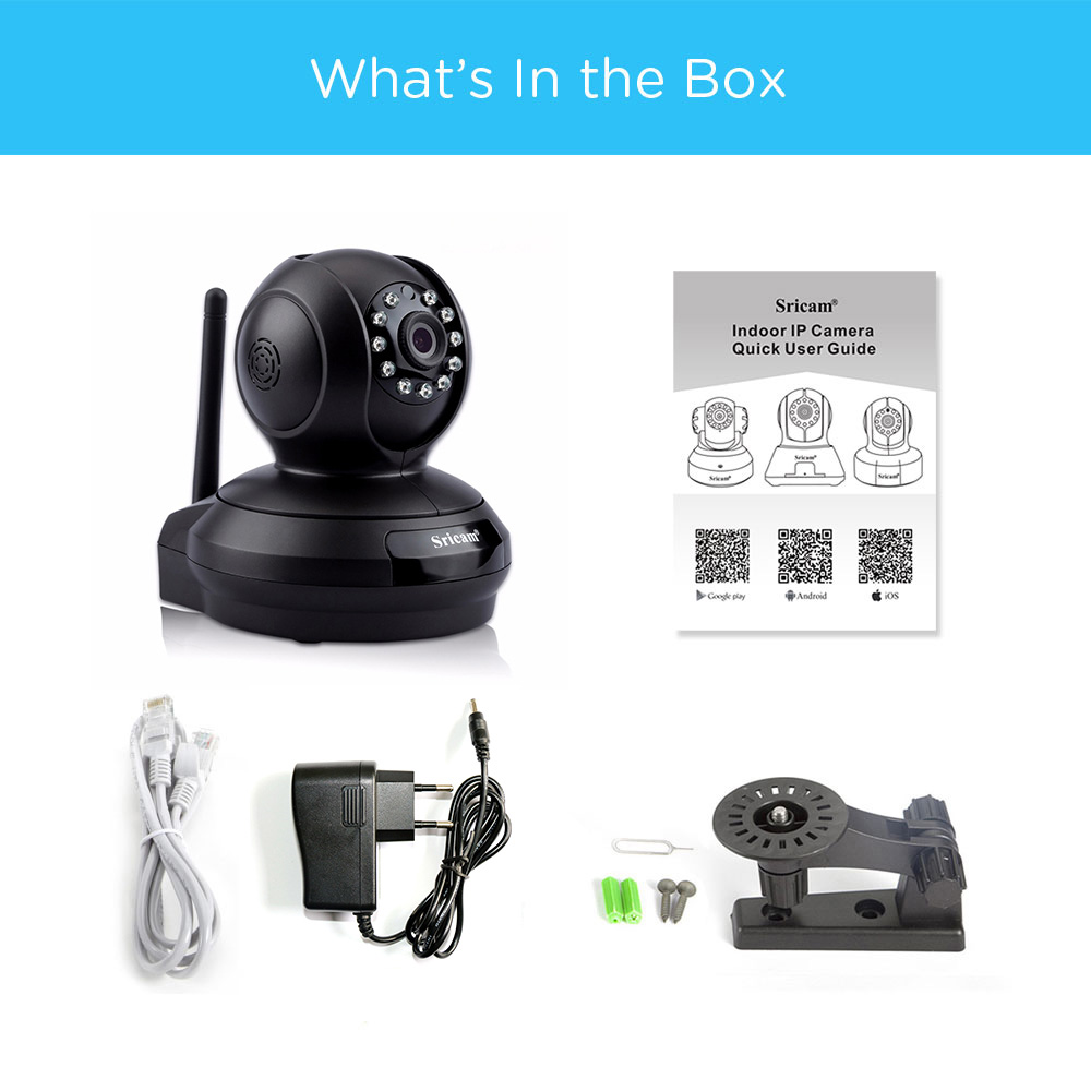 Sricam SP019 WiFi 1080P IP Camera H.264 2.0MP Motion Detection P2P TF Card Security Camera -Black