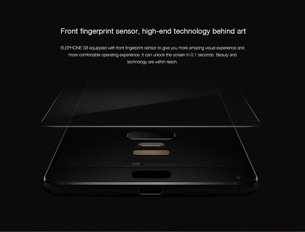 [HK Store]Elephone S8 6.0 Inch 4G LTE Smartphone 2K Full Screen Display Helio X25 Deca Core 4GB 64GB 21.0MP Cam Android 7.1 Touch ID 4000mAh  Qiuck Charge 3D Curved Glass Body - Black