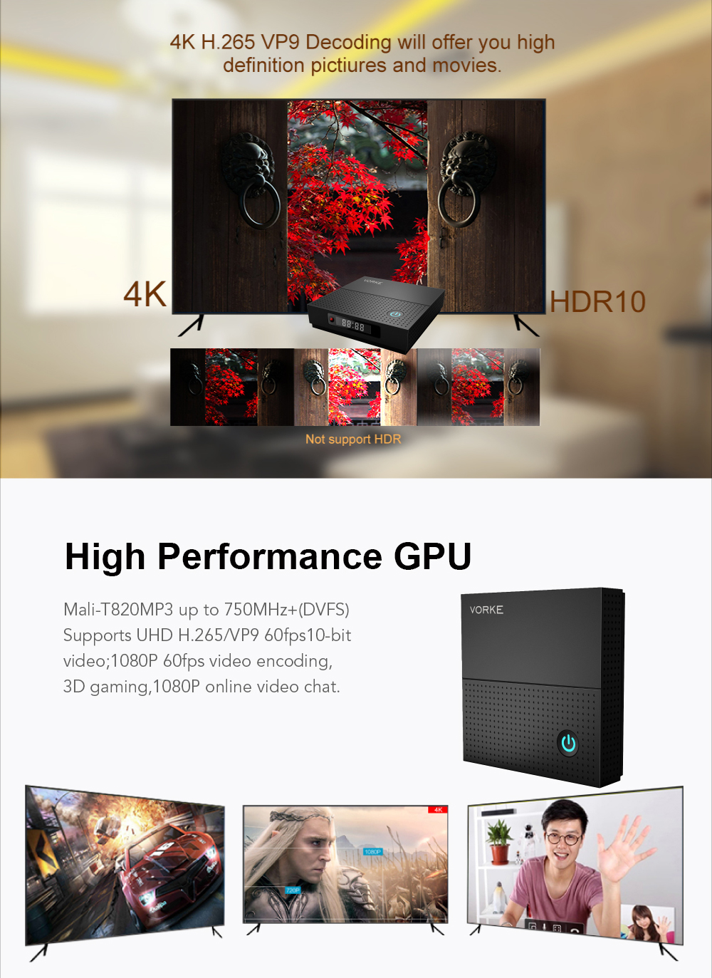 VORKE Z6 Plus KODI 17.4 Android 7.1.2  S912 4K TV BOX 3GB/32GB AC WIFI 1000M LAN Bluetooth 4.1