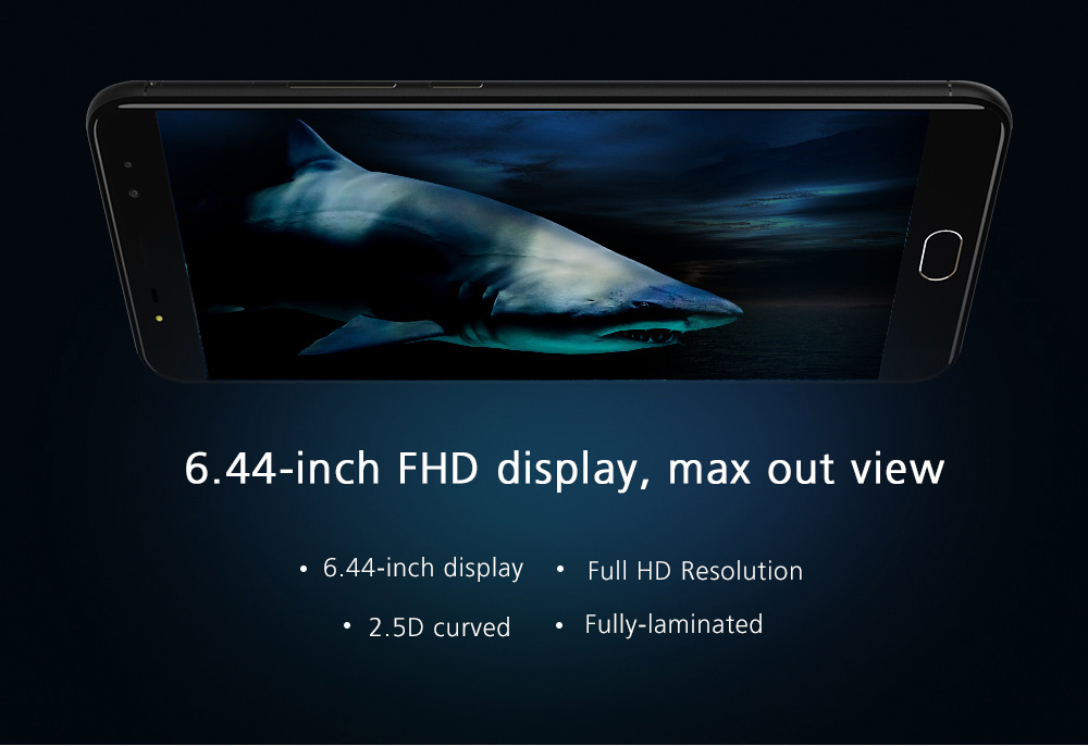 UHANS Max 2 6.44 Inch Smartphone Four Cameras 4GB 64GB FHD Screen MT6750T Octa Core Android 7.0 Touch ID 4300mAh - Black