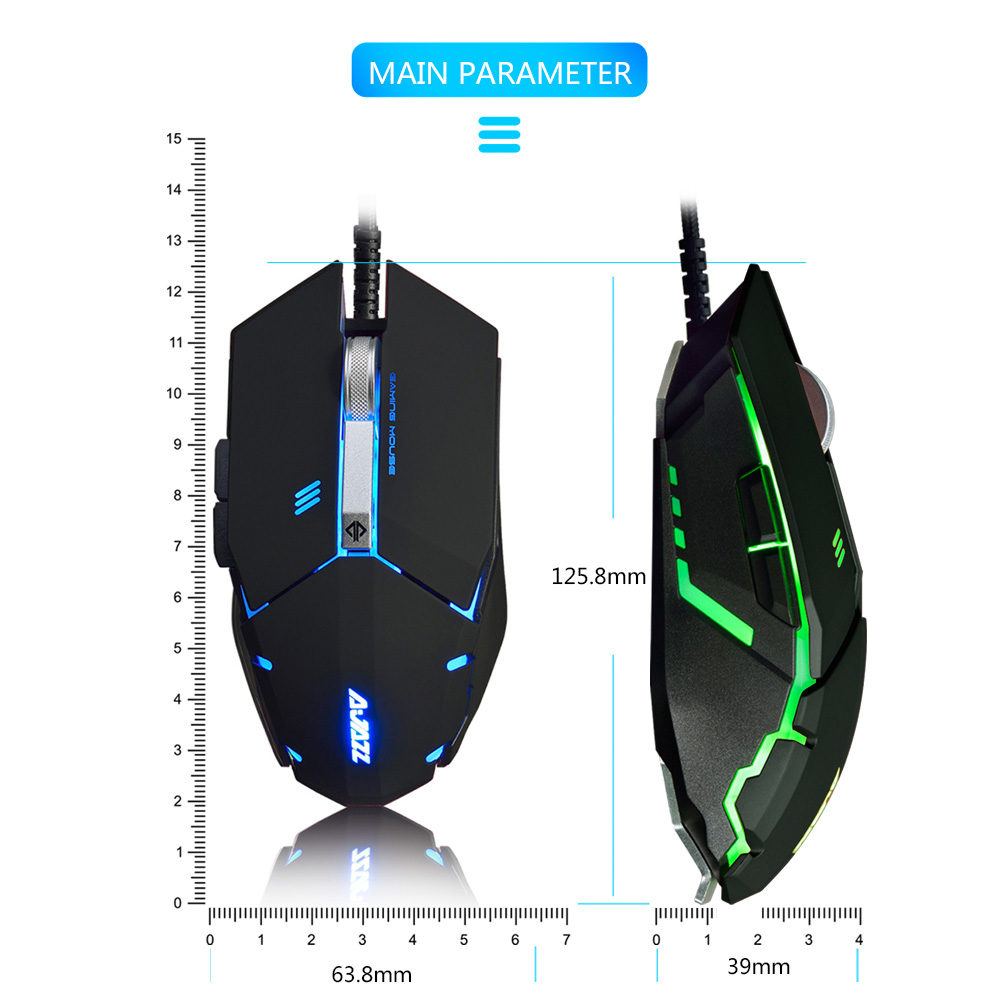 Ajazz GTC A5050 Wired Gaming Mouse Colorful Backlights 7 Keys Adjustable 2400 DPI Programmable Mouse - Black