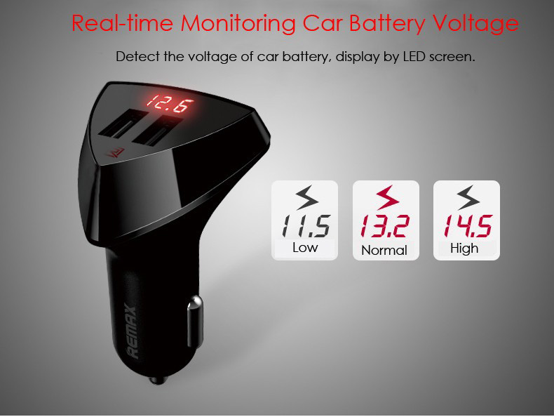 Remax RCC-208 5V 3.4A Fast Charging Universal Dual USB Smart Car Charger with Digital LED Display - Black