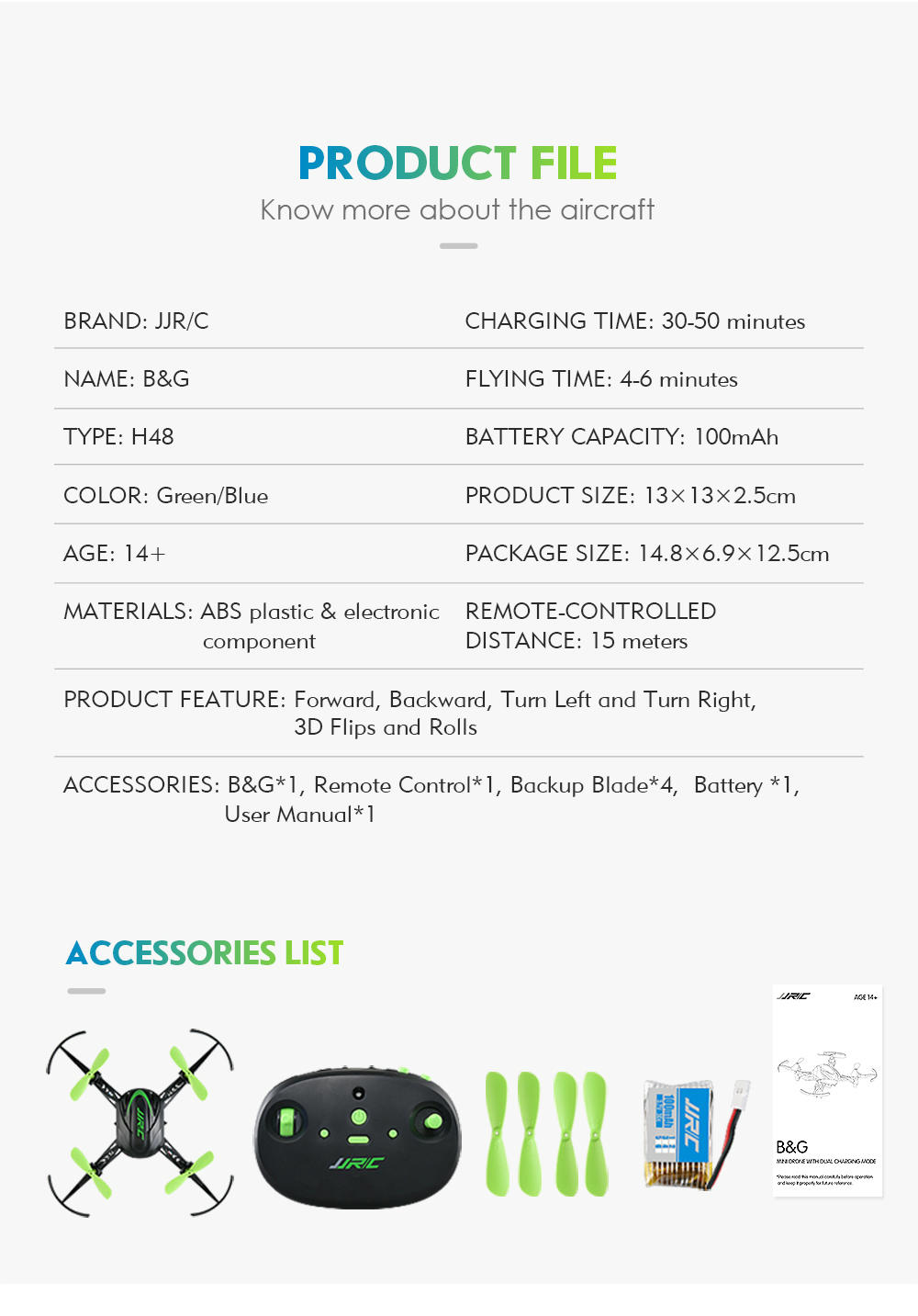 JJRC H48 Mini 2.4G 4CH 6Axis Gyro 3D Flips Dual Charing Modes RC Quadcopter RTF - Blue