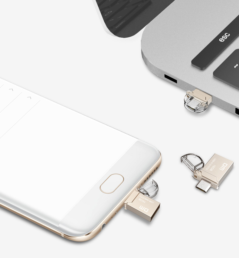 DM PD008 16GB OTG USB 2.0 Micro USB Flash Drive USB Stick - Silver