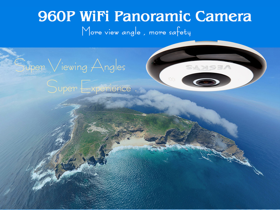 VESKYS Q1 960P WiFi IP Camera 1.3MP Dome 360 Degree Panaroma Fish-eye Lens Night Vision Baby Monitor APP Security Camera -White