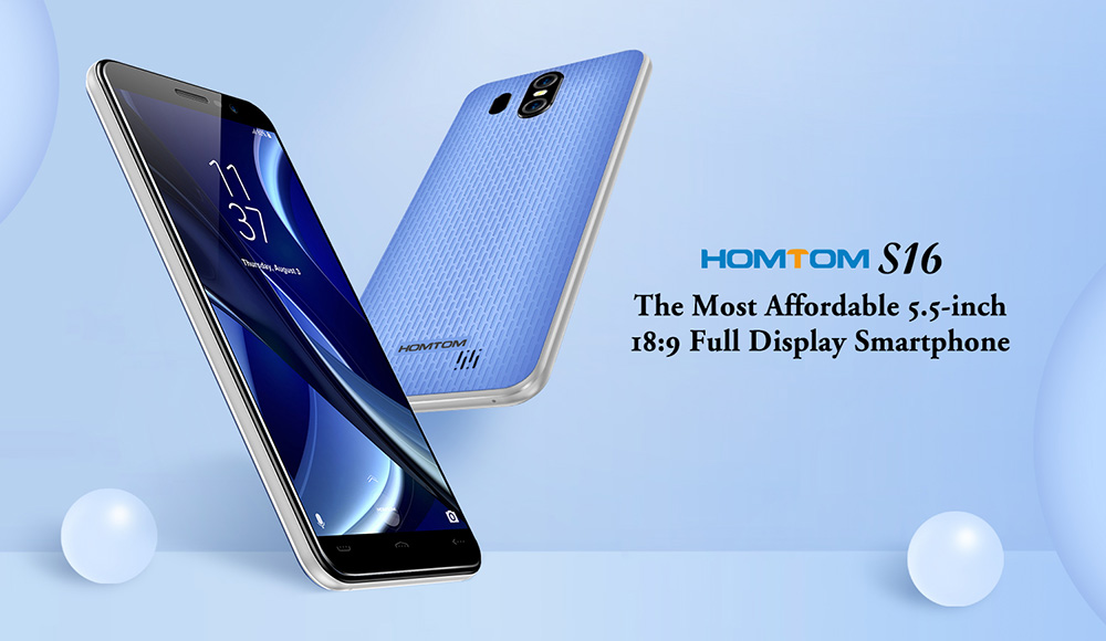 [HK Stock]HOMTOM S16 5.5 Inch Smartphone HD Screen MTK6580 Quad Core 2GB RAM 16GB ROM 8.0MP Cam Android 7.0 Touch ID 3000mAh - Blue
