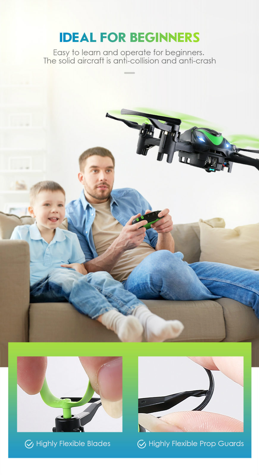 JJRC H48 Mini 2.4G 4CH 6Axis Gyro 3D Flips Dual Charing Modes RC Quadcopter RTF - Green