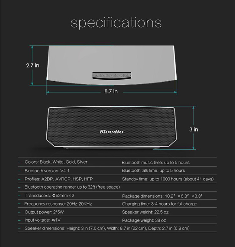 Bluedio BS-3 Mini Wireless Bluetooth V4.1 Speaker Stereo Music Surround - Black