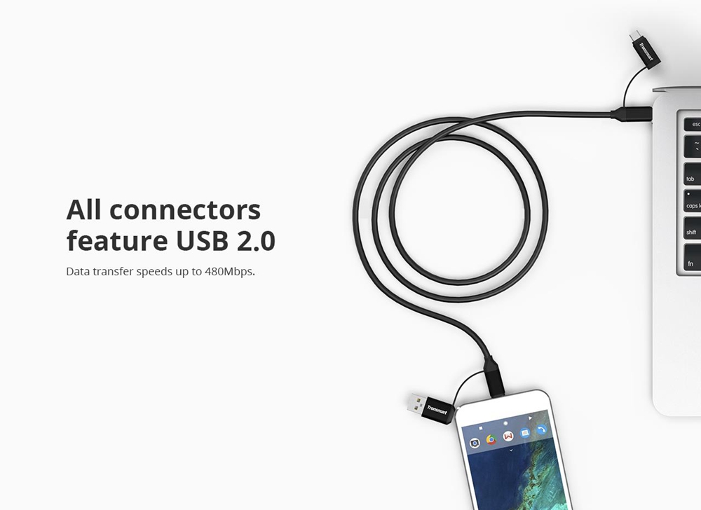 Tronsmart C4N1 4-in-1 Type-C Cable Built-in Micro USB & USB 2.0 Adaptors for Samsung Galaxy Google Pixel/Pixel XL and Other USB Type-C Compatible Devices