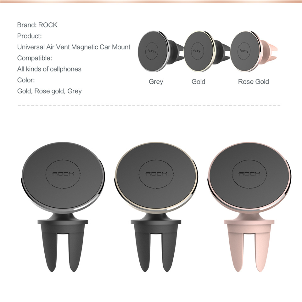 Rock Car Magnetic Phone Stand 360 Degree Rotatable Vehicle Vent Mounted Phone Bracket Holder - Gray