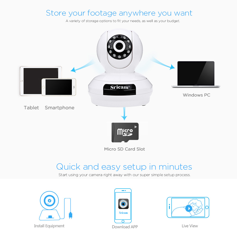 Sricam SP019 WiFi 1080P IP Camera White