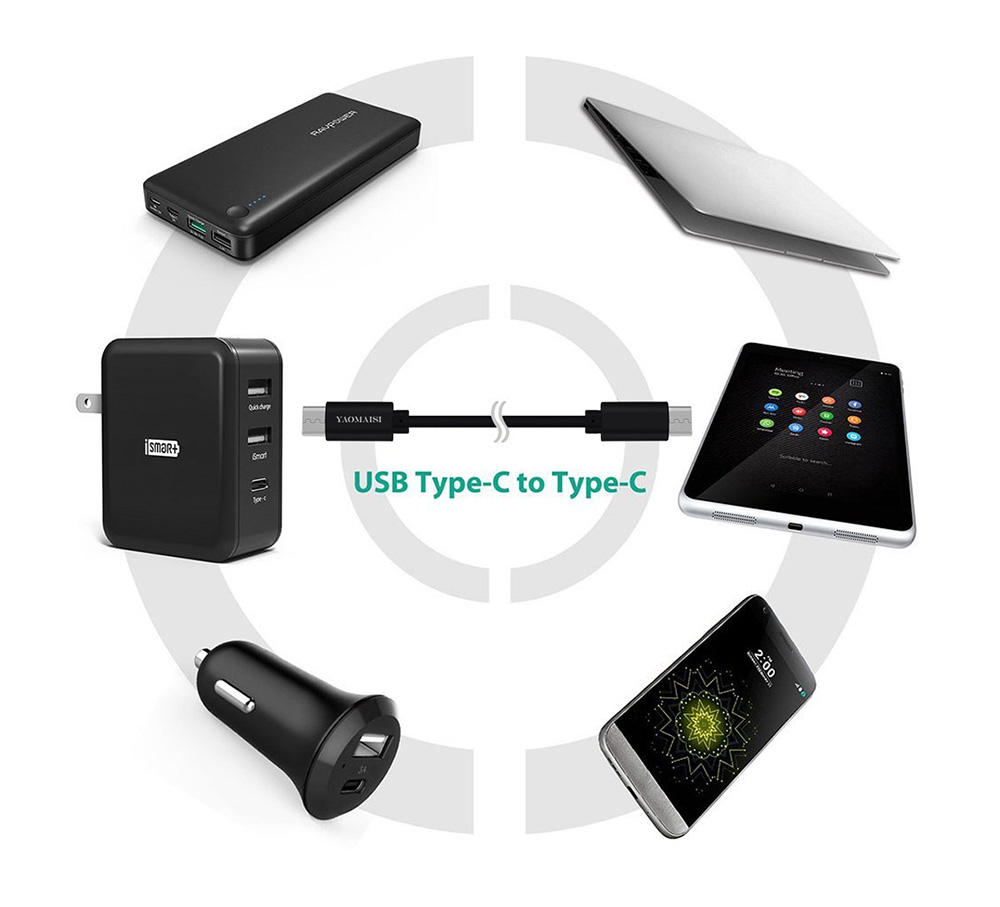 Yaomaisi USB Type-C to Type-C 1m Data Charging Cable for Android Tablet PCs Smartphones - Black