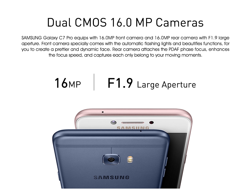 [HK Stock]SAMSUNG Galaxy C7 Pro C7010 5.7 Inch 4G LTE Smartphone 16.0MP+16.MP Cam 4GB RAM 64GB ROM Snapdragon 626 Octa Core Touch ID - Gold