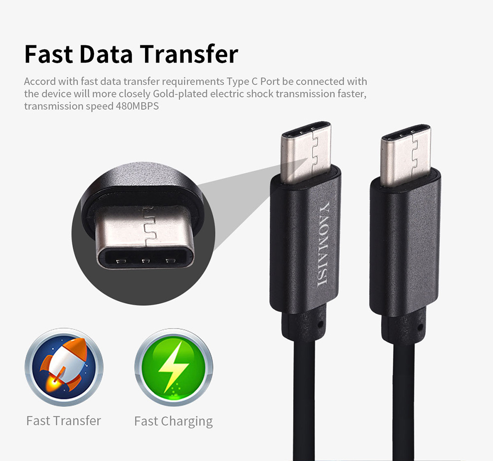 Yaomaisi USB Type-C to Type-C 1m Data Charging Cable for Android Tablet PCs Smartphones - Black