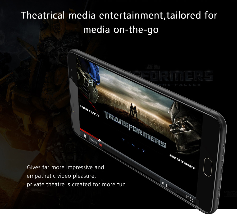 UHANS Max 2 6.44 Inch Smartphone Four Cameras 4GB 64GB FHD Screen MT6750T Octa Core Android 7.0 Touch ID 4300mAh - Black