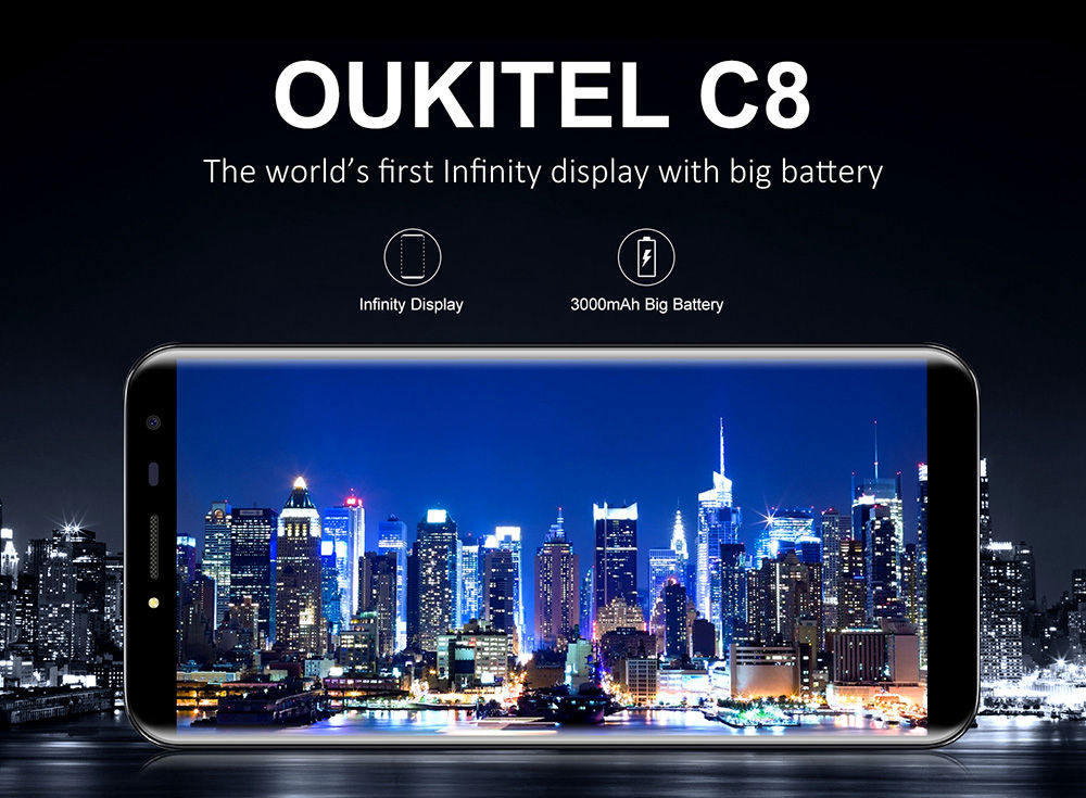 [HK Stock]Oukitel C8 5.5 Inch Smartphone HD 18:9 Aspect Ratio Screen 13.0MP Cam MTK6580A Quad Core 2GB RAM 16GB ROM Android 7.0 Touch ID 3000mAh - Purple