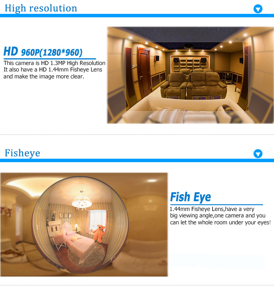 VESKYS Q1 960P WiFi IP Camera 1.3MP Dome 360 Degree Panaroma Fish-eye Lens Night Vision Baby Monitor APP Security Camera -White