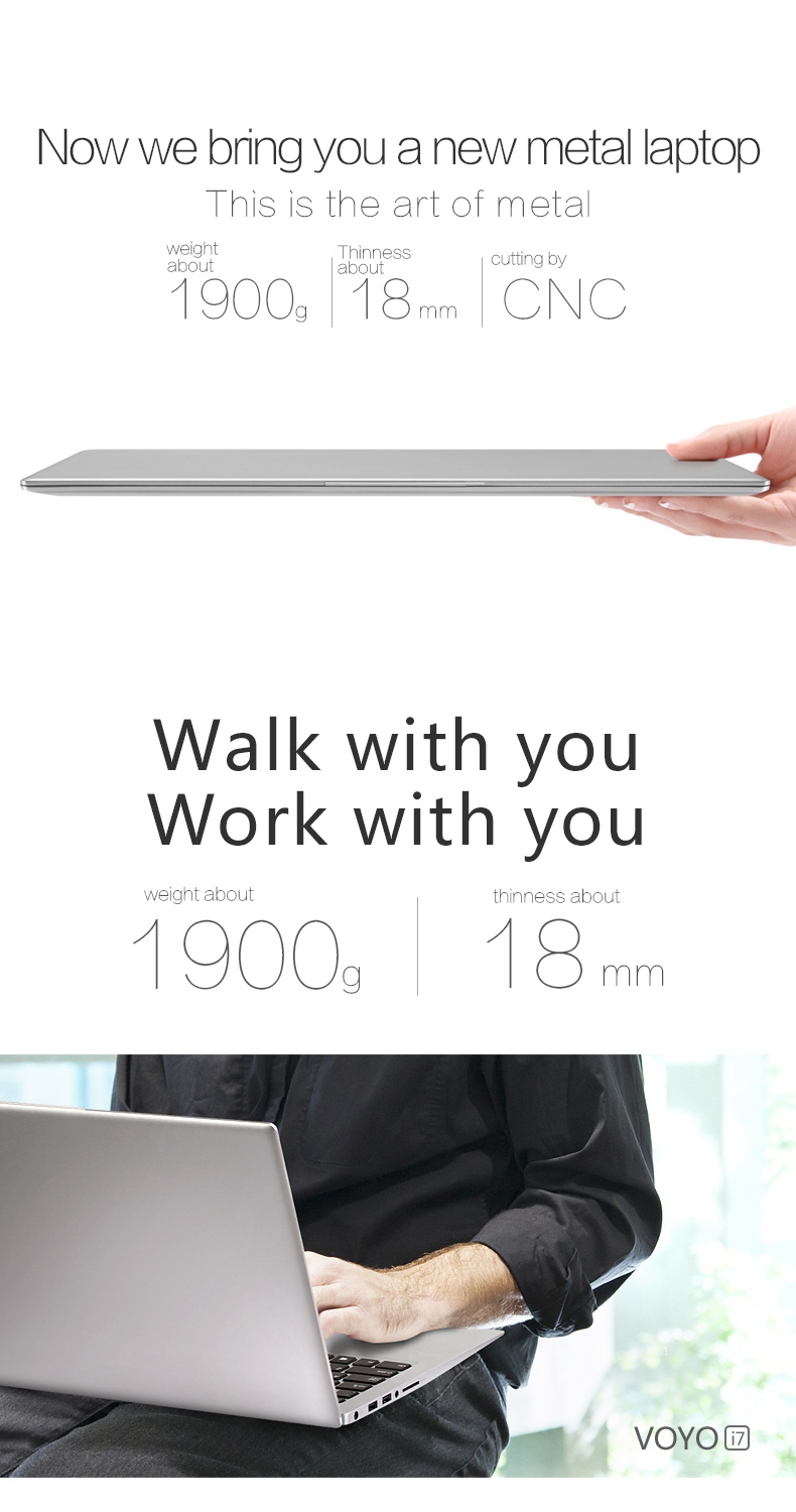 VOYO I7 Notebook 15.6 Inch Intel Core i7-6500U 2.50 GHz Fingerprint 3GB DDR3L RAM 1TB HHD ROM - Silver