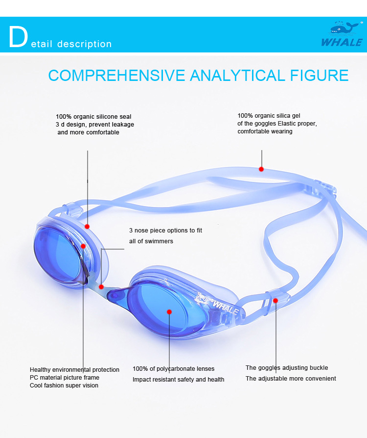 Whale Swimming Goggles Anti-fog UV Protection Wide Angle View Mirror Coating For Competition - Pink