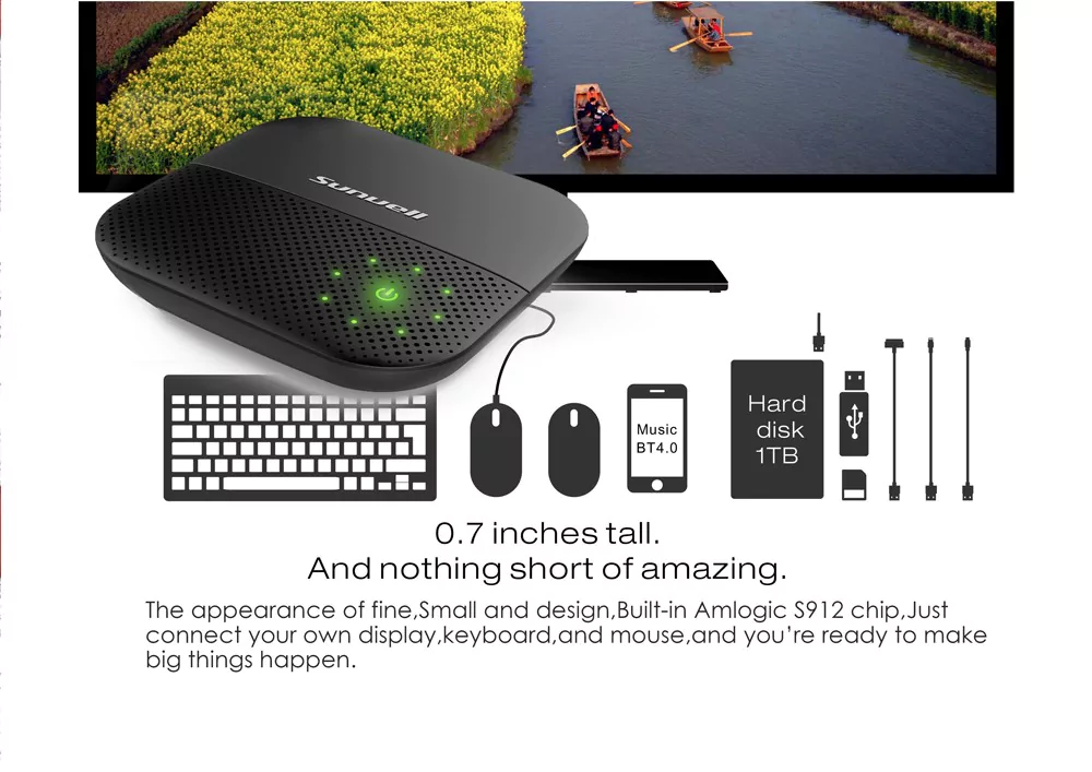 Sunvell T95V PRO Android 7.1 3GB DDR4 32GB eMMC Amlogic S912 KODI 17.1 4K TV BOX 2.4G/5G WIFI Bluetooth Gigabit LAN HDMI - Black