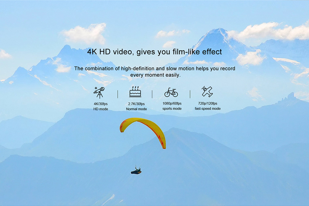 [HK Stock] Elephone REXSO Explorer X Allwinner V3 2.0 Inch Display Action Camera 4K 30FPS WiFi 170 Degree Wide Angle Diving Camera - Black