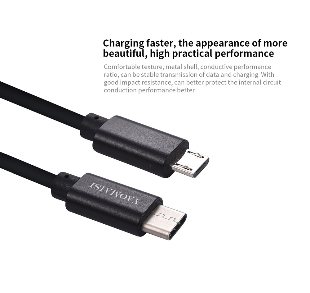 Yaomaisi USB Type-C to Micro USB 1m Data Charging Cable for Tablet PC Smartphones - Black