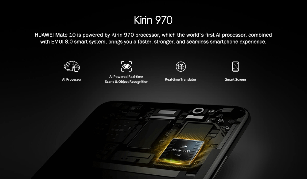 HUAWEI Mate 10 5.9 Inch Smartphone 2K Screen Android 8.0 4GB 64GB Kirin 970 20.0MP + 12.0MP Dual Rear Cam 4000mAh Four-sided Curved Glass Body  - Black