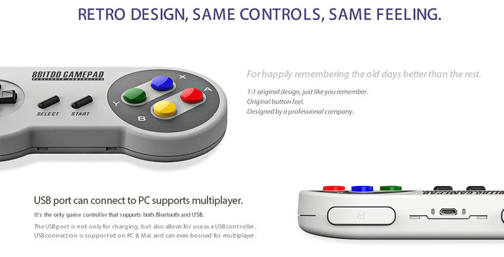 8Bitdo SFC30 Bluetooth Wireless Game Controller Gamepad for iOS Android/Nintendo Switch - Gray