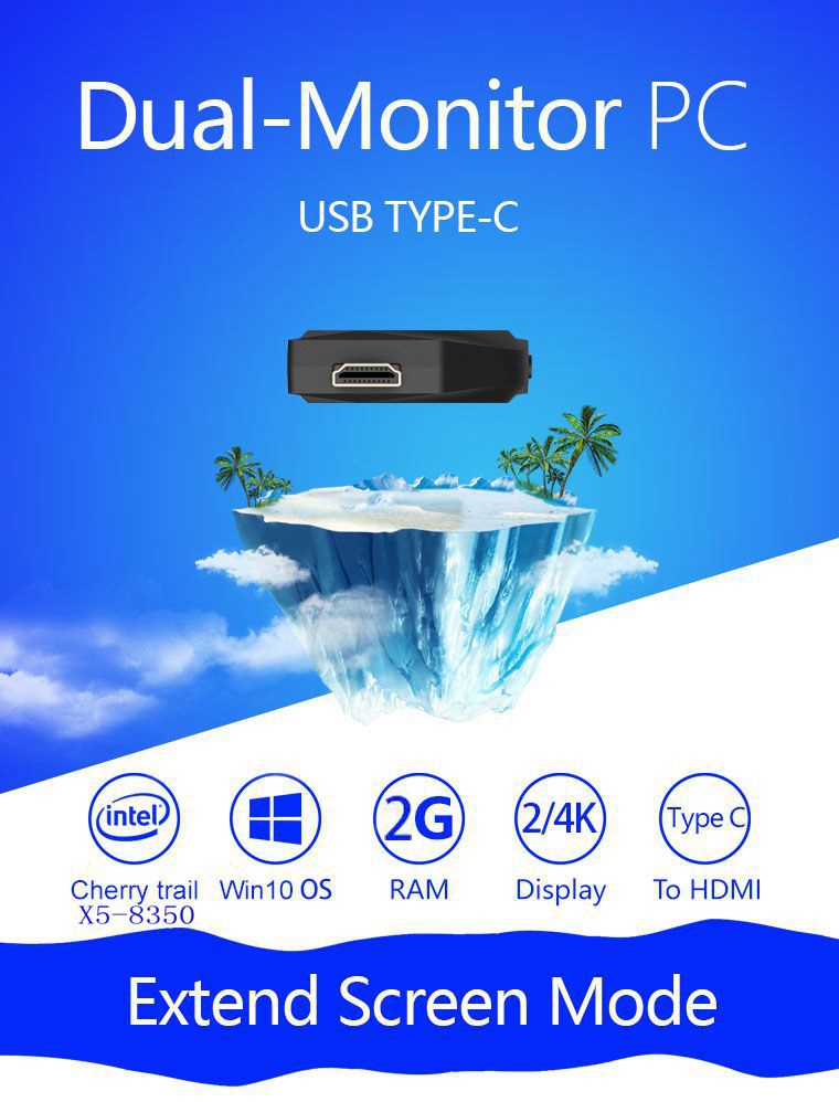 MEEGOPAD T08 Licensed Windows 10 Intel Z8350 2GB/32GB Ultra MINI PC 2.4G+5G Dual Band WIFI Bluetooth Type-C