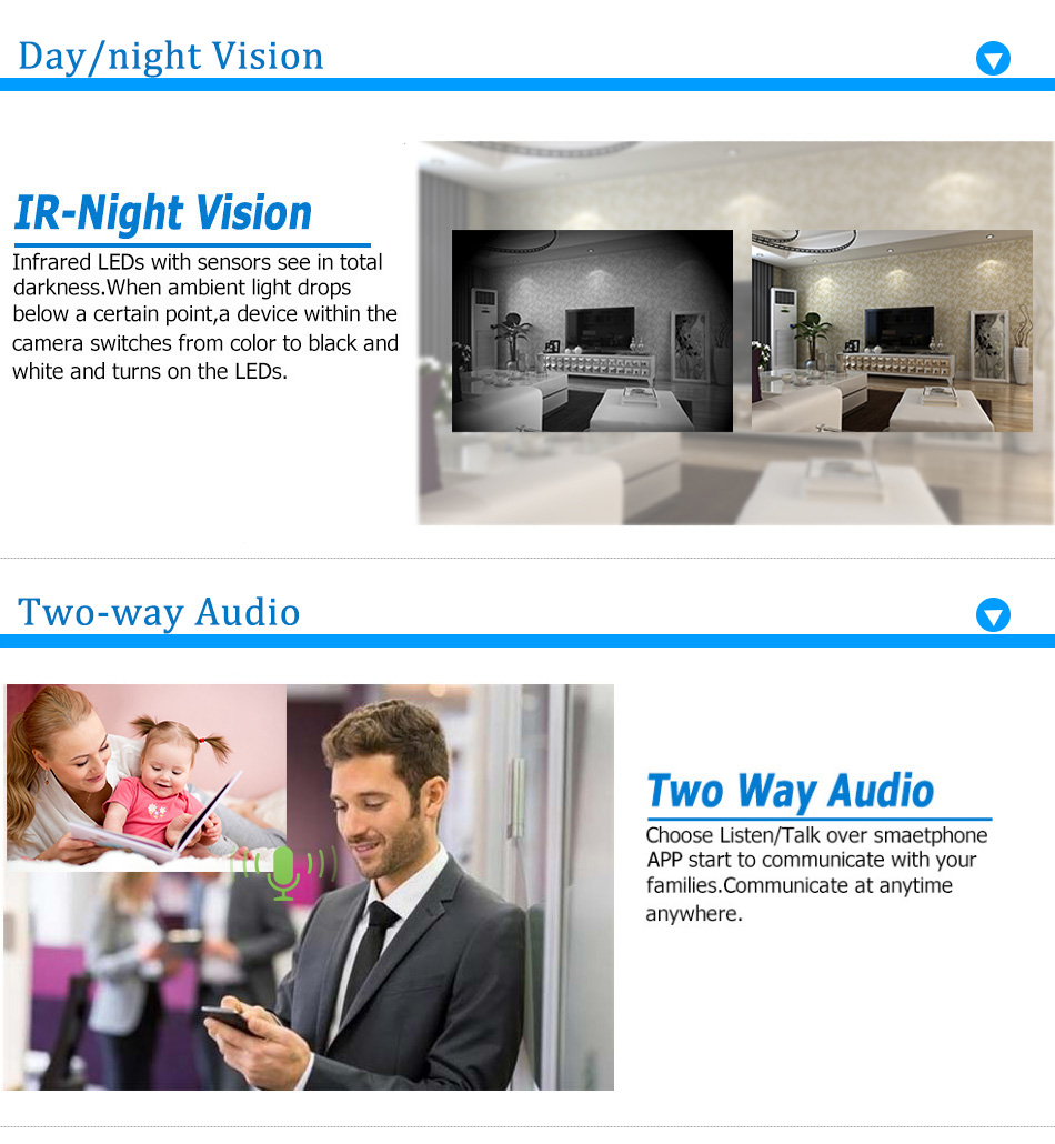 VESKYS Q1 960P WiFi IP Camera 1.3MP Dome 360 Degree Panaroma Fish-eye Lens Night Vision Baby Monitor APP Security Camera -White