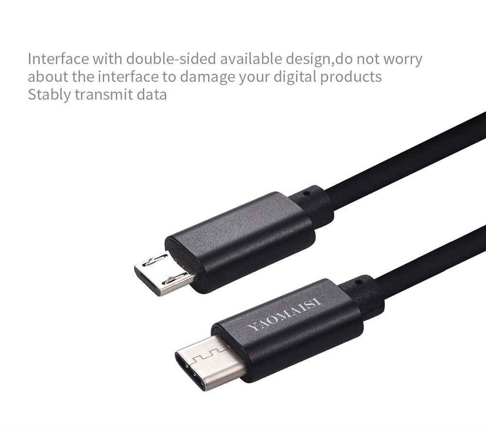 Yaomaisi USB Type-C to Micro USB 1m Data Charging Cable for Tablet PC Smartphones - Black