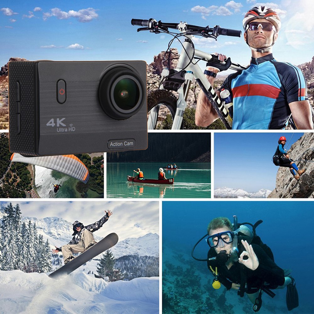 F69 Action NTK96660 Sony IMX078 2.0 Inch Display Action Camera 4k WiFi 170 Degree Wide Angle Waterproof Web Cam - Black