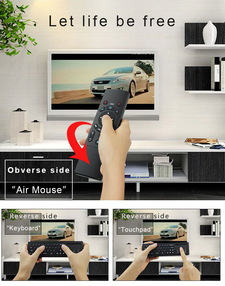 T6 2.4G 6-Axis Gyro Smart Remote Air Mouse Touchpad QWERTY Keyboard 3 in 1 for Windows/Mac OS/Android/TV Box - Black