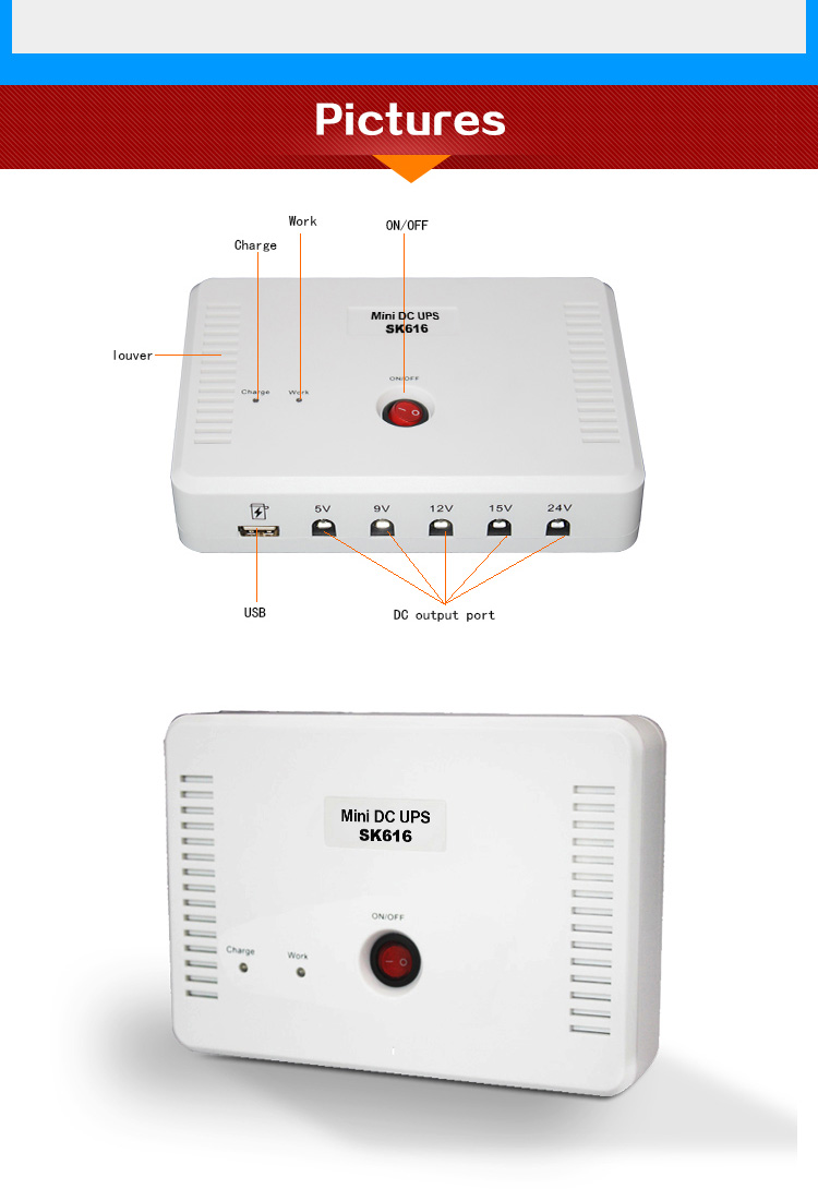 SKE SK-616 Mini DC UPS 5V/9V/12V/15v/24V Output 15600mAh Power Bank