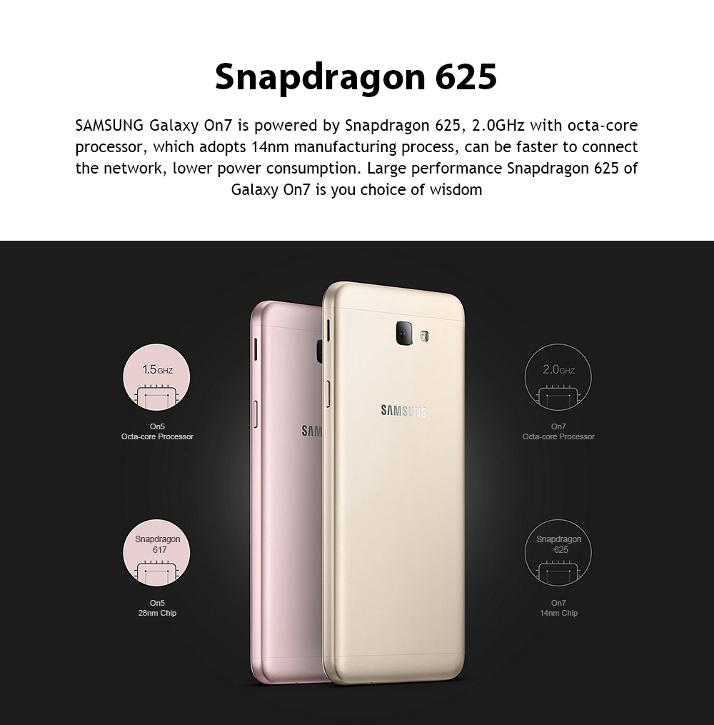 [HK Stock]SAMSUNG Galaxy On7 G6100 5.5 Inch 4G LTE Smartphone Snapdragon 625 Octa Core 3GB RAM 32GB ROM 13.0MP + 8.0MP Cam Touch ID - Gold