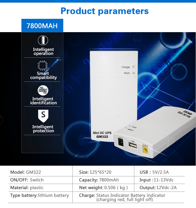 SKE Mini DC UPS GM322 12V/2A and 5V/1A Output 7800mAh Power Bank