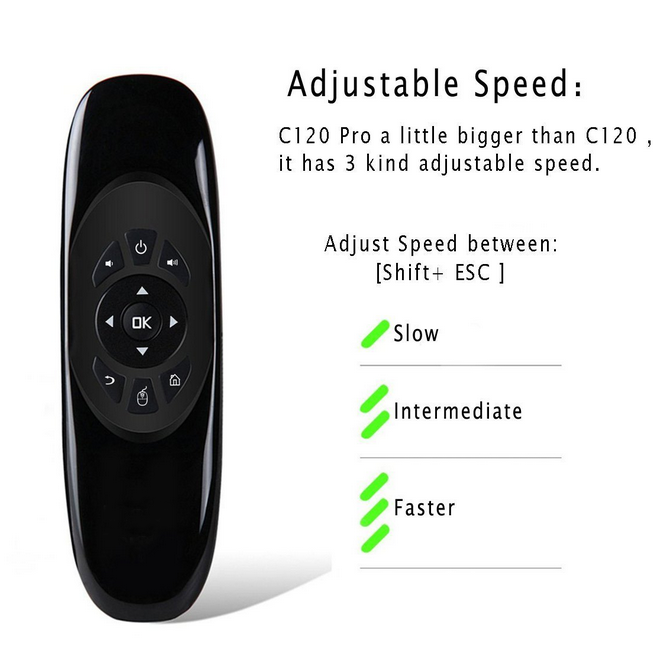 C120 6-Axis Gyro 2.4G Mini Wireless Air Mouse QWERTY Keyboard for Android/Windows/Mac OS/Linux Systems - Black