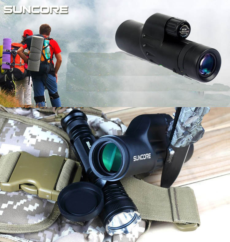 SUNCORE 10014 8x30 Monocular Telescope With Tripod Waterproof BAK-4 Prisms Clear Vision - Black