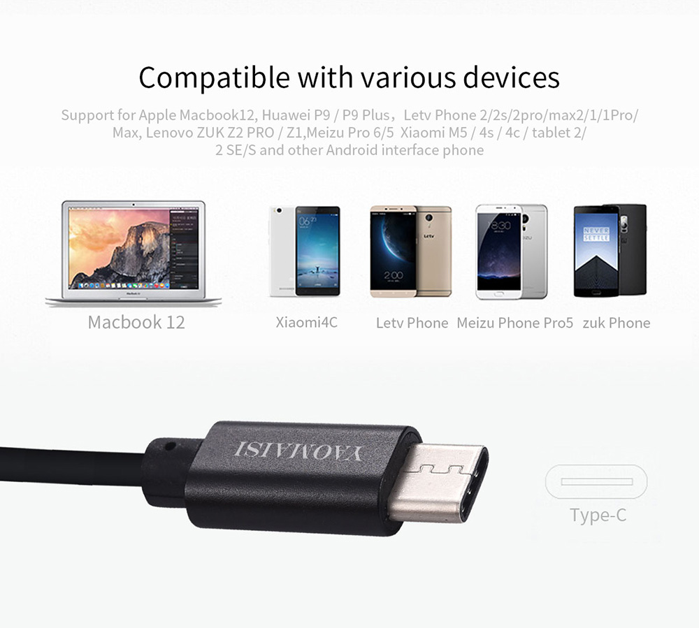 Yaomaisi USB Type-C to Type-C 1m Data Charging Cable for Android Tablet PCs Smartphones - Black