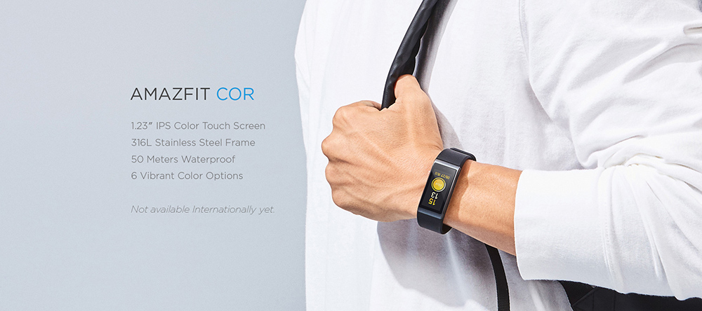 (Chinese Version)Huami Amazfit Cor Smart Bracelet 5ATM Waterproof 2.5D Color IPS Touch Screen 316L Stainless Steel Frame 1.23 Inch  Bluetooth 4.1 Heart Rate Monitor - Black