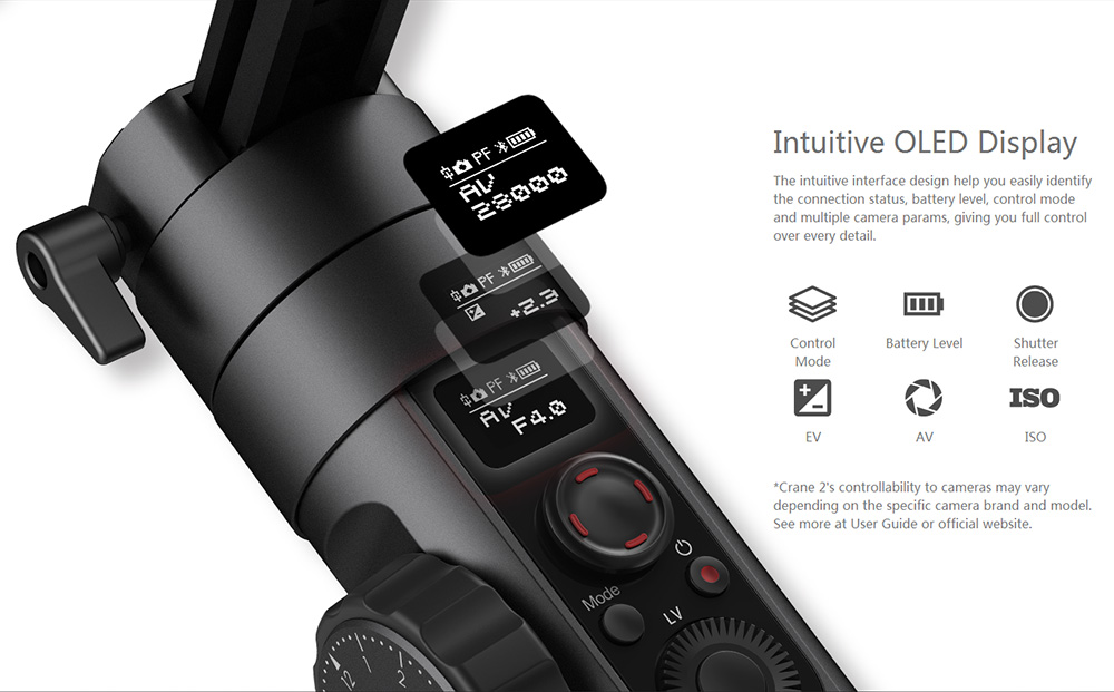 ZHIYUN Crane 2 3-Axis Brushless Handheld Stabilizer with Real-time Follow Focus - Black