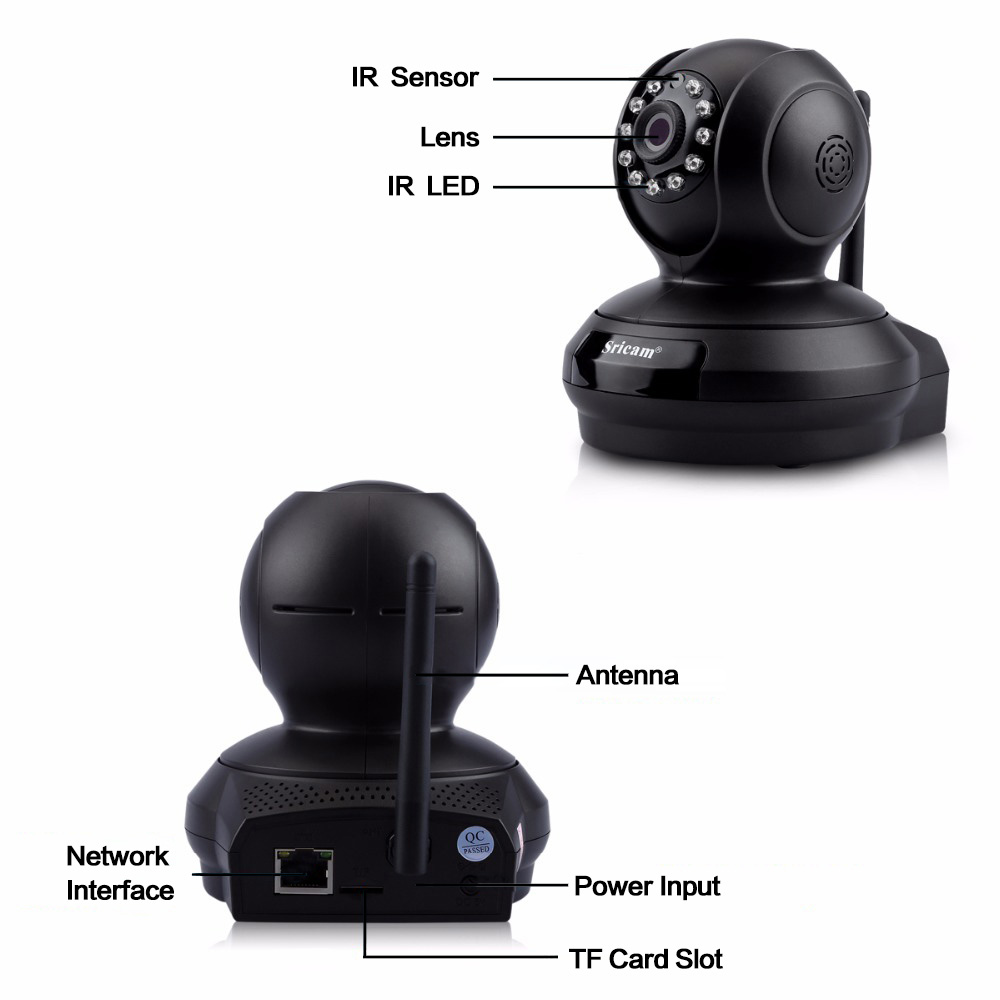 Sricam SP019 WiFi 1080P IP Camera H.264 2.0MP Motion Detection P2P TF Card Security Camera -Black